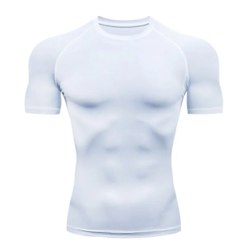 Men's compression running T-shirt fitness tight short sleeved T-shirt training jogging shirt gym sportswear quick drying