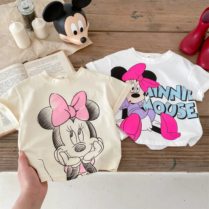 Summer Clothing Girls T-shirt Disney Minnie Short Sleeve Tops Children's Wear Tees Cartoon Cute Baby Girl T Shirts 1 2 3 4 5 6Y