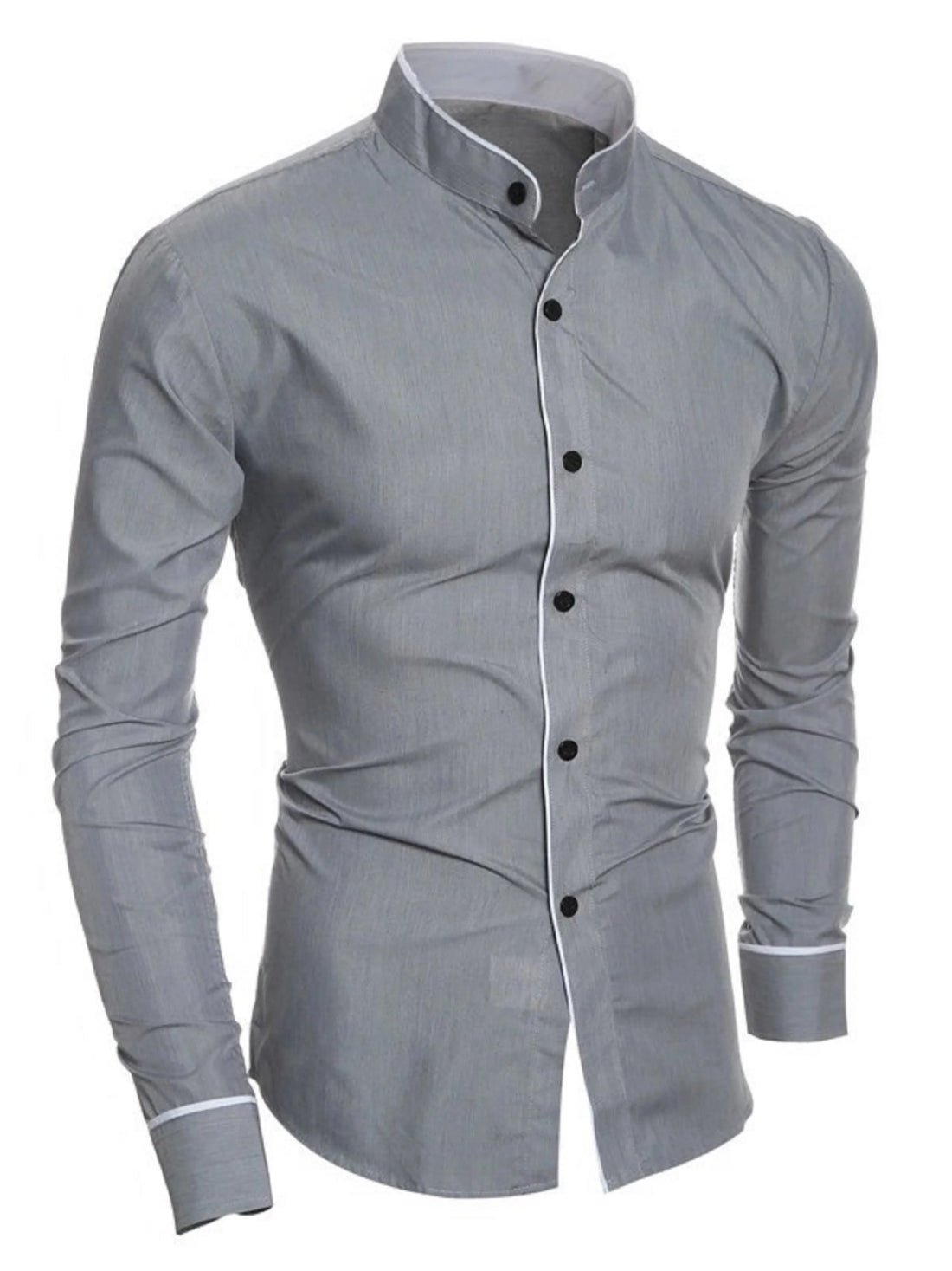 Spring and autumn men's long-sleeved solid color shirt, stand-up collar comfortable button-down fashionable slim shirt