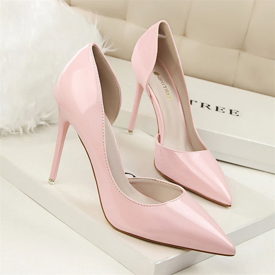 BIGTREE Shoes New Patent Leather Woman Pumps Pointed Stiletto Fashion Women Work Shoes Sexy Cut-Outs High Heel Shoe Ladies Party