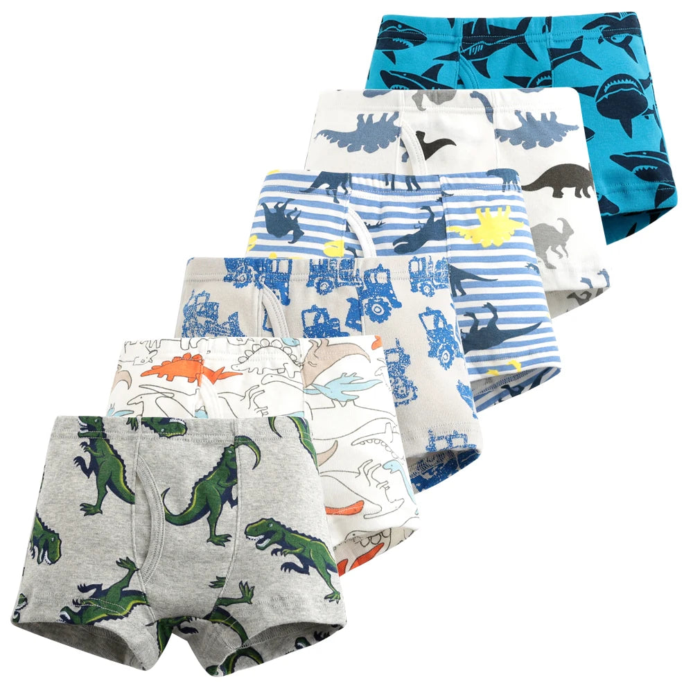 6 Pcs Baby Toddler Boys' Underwear,  100% Cotton Little Boys Briefs Soft Dinosaur Truck Boxer Briefs