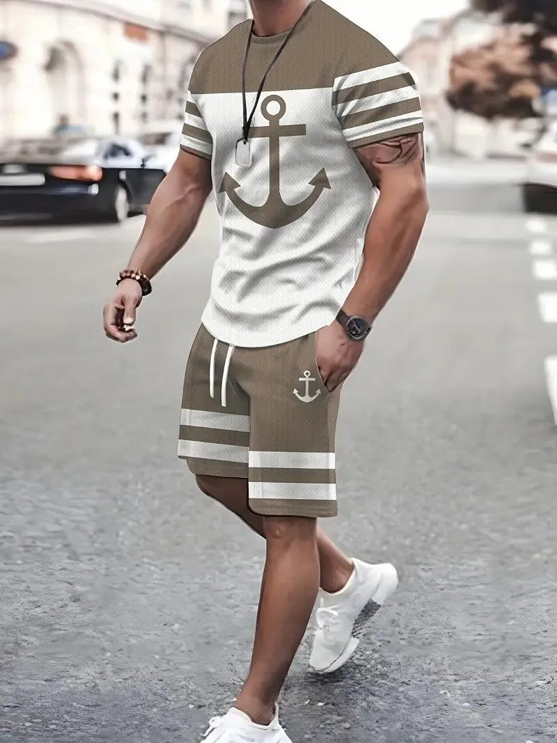 2025 New Men's Casual Fashion Suit Men's Trend Sportswear Suit Quick-drying Sportswear Short-sleeved T-shirt + Shorts Two-piece