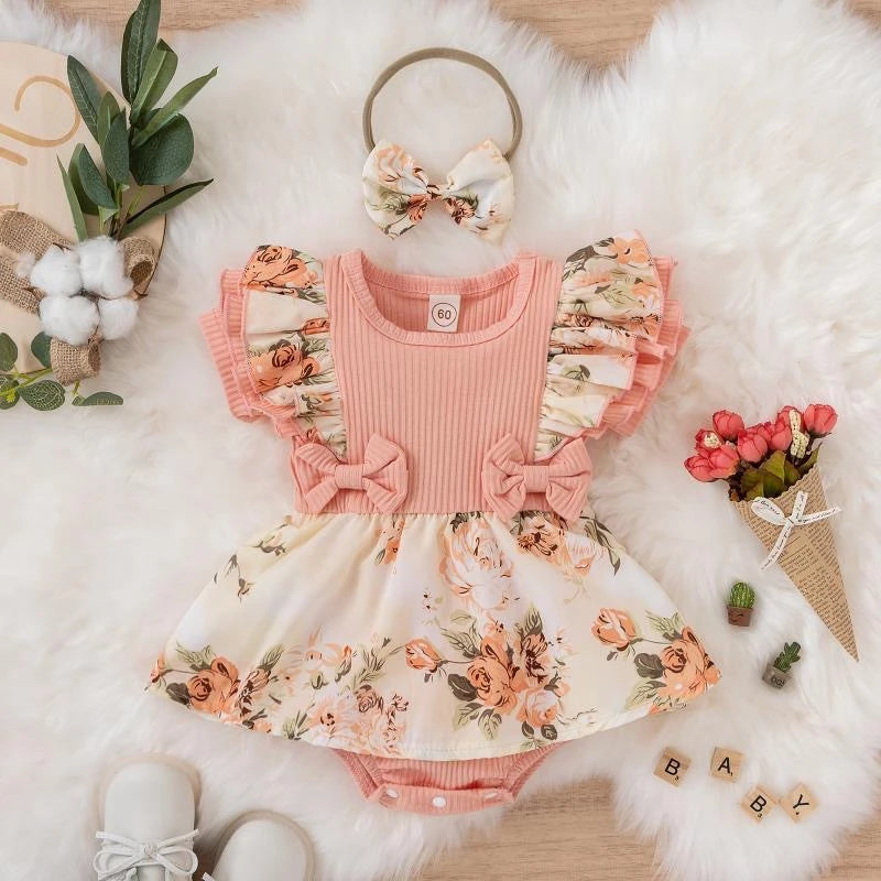 Kids Dress For 0-18 Months Cotton Ruffle Sleeve Cute Butterfly Floral Summer Princess Formal Dresses Newborn Baby Girl Clothes