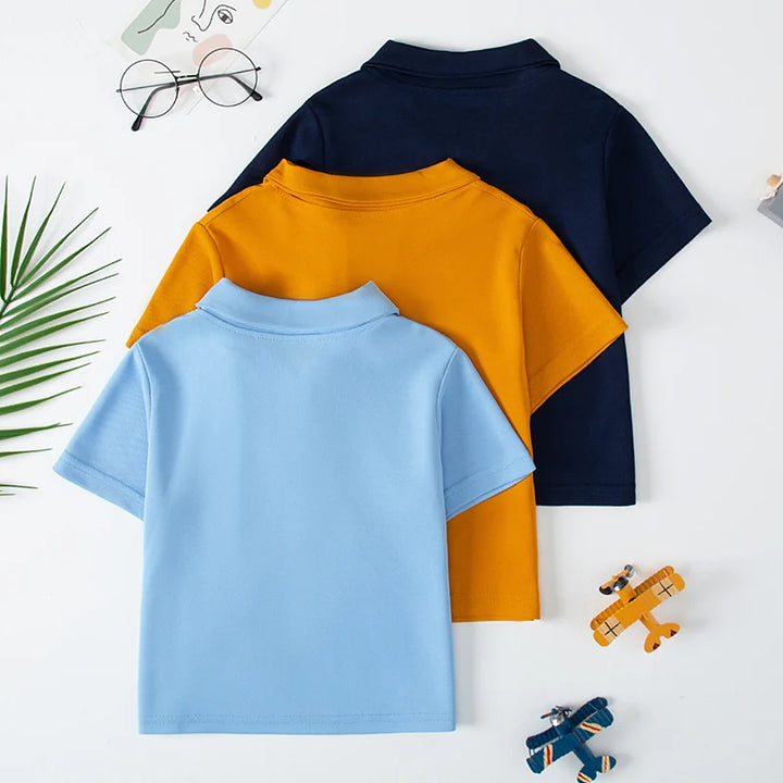 Children's solid color POLO shirt boy handsome fashion sports T-shirt girl lapel casual and comfortable half sleeve.