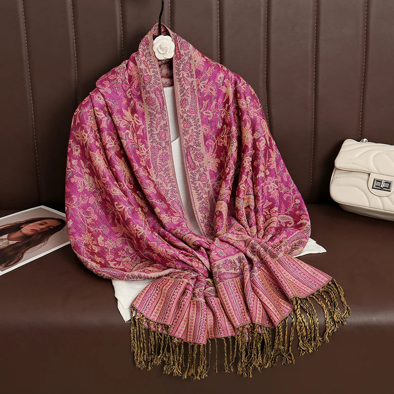 Tassel Blanket Design Thick Pashmina New Winter Warm Shawl Wrap Cashmere Scarf Women Neckerchief Poncho Stoles 2025