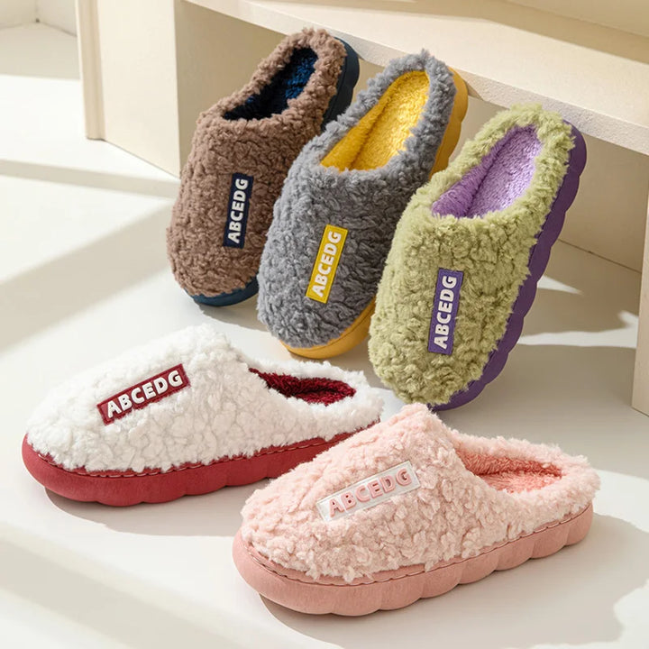 Thick Sole Home Indoor Outside Men And Women Couples Winter Household Warm Fluffy Slippers Fashion Plush Cotton Shoes Ladies