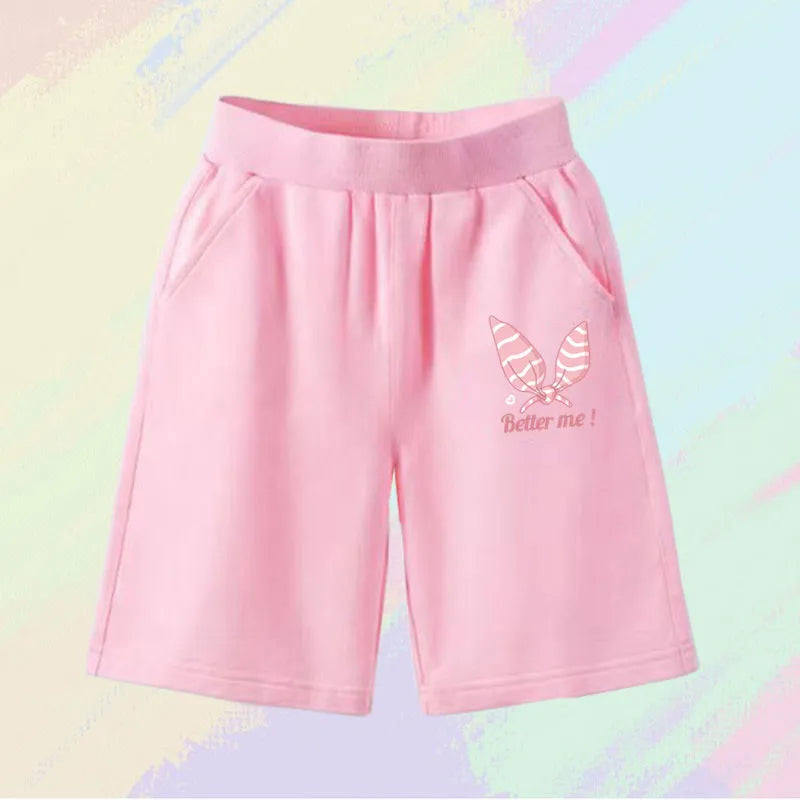 2023 Girls Summer Cat Ear Print Shorts Kids Elastic Waist Beach Short with Pocket Sports Short Pants Kids Cute Clothes 3-14y