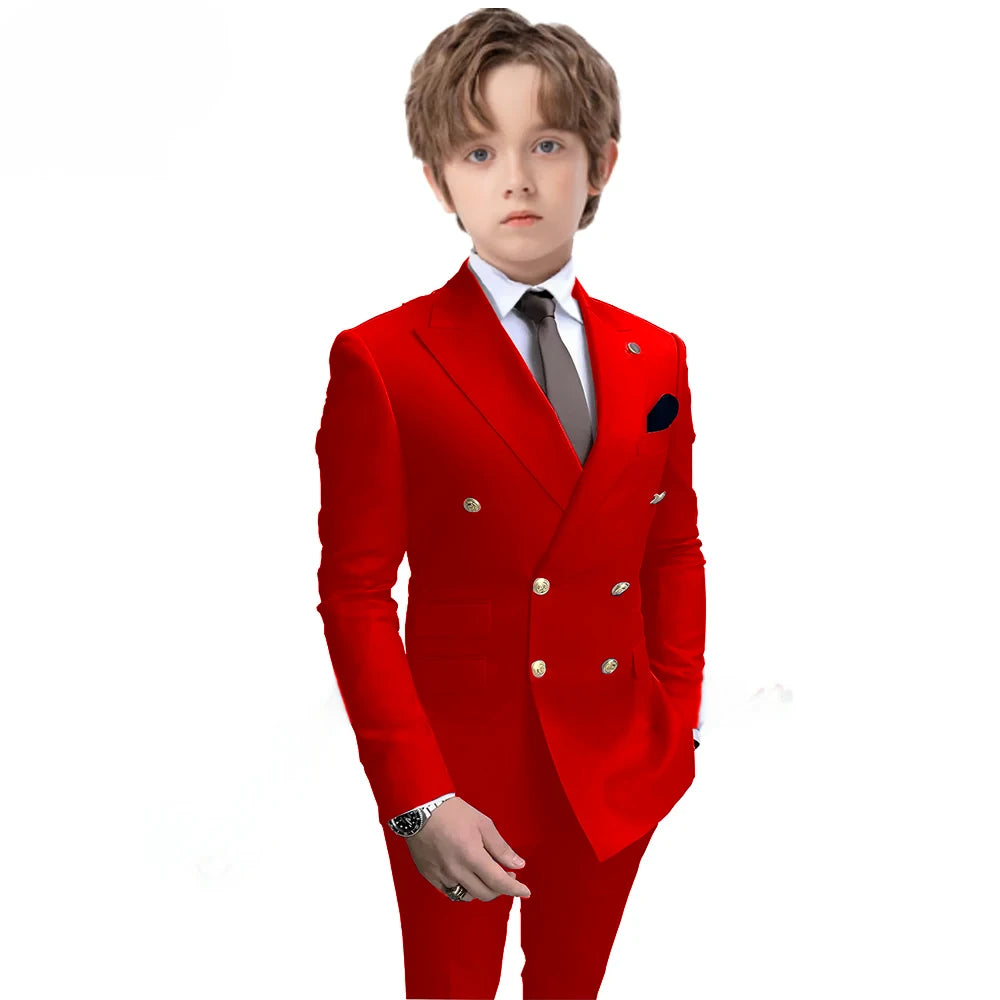 Navy Blue Boys 2 Piece Suit Double Breasted Blazer Kids Wedding Tuxedo Jacket Pants Formal Child Clothes 2-16 Years Old