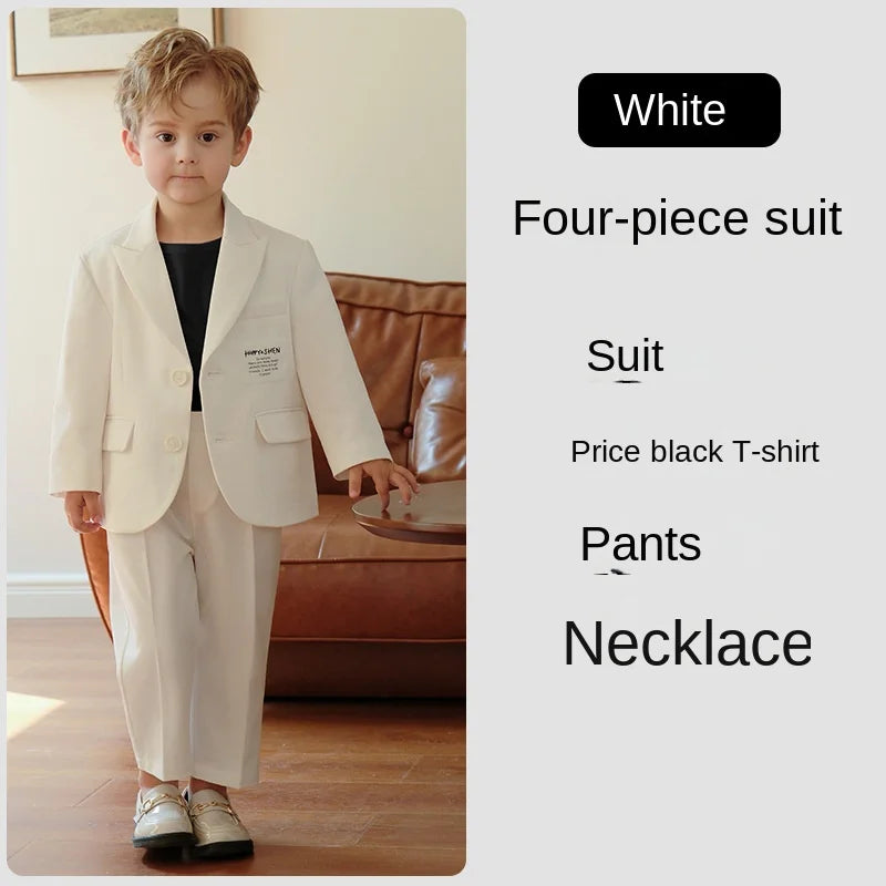 Boys Casual Suit White Gentleman Formal Wedding Tuxedo 2 To 12 Year Spring Autumn Children Host Speech Piano Performance Costume