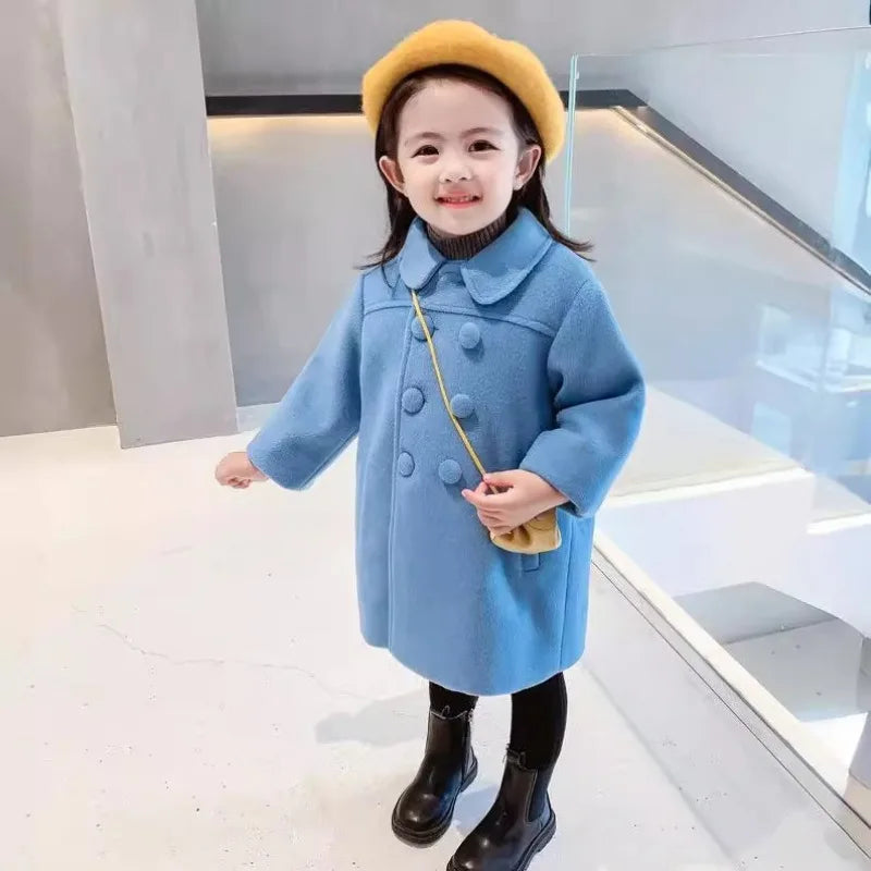 Winter Girl's Long Fashion Plus Cotton Coat 2024 Baby Girl Korean Style Thickened Double-breasted Coat Children Warm Jacket