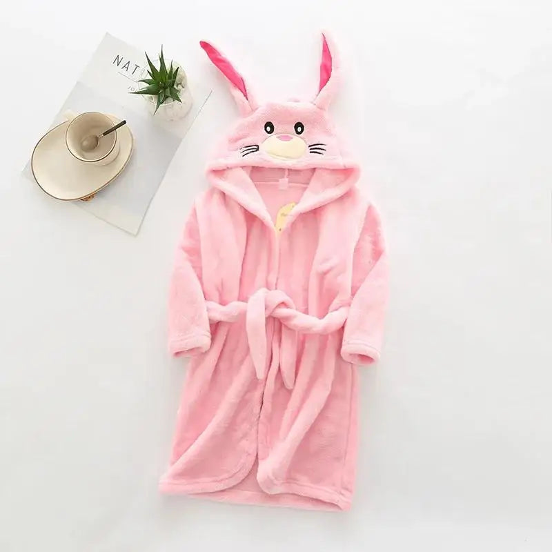 New Autumn Winter Kids Hooded Flannel Bathrobe Baby Bath Robes Boys Girls Cute Cartoon Soft Warm Pajamas Long Sleeve Towel Robe