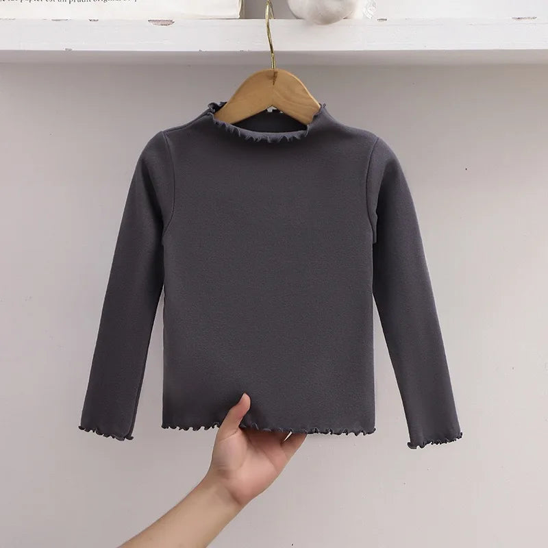 1pcs Spring Autumn Children's T-Shirts Solid Color Tops Kids Half High Collar Long Sleeve Base Shirt Girls Tshirts Clothes