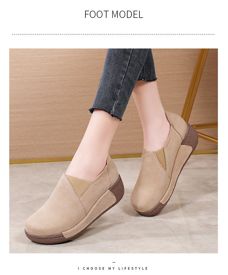 WOIZGIC Women Mother Female Genuine Leather Shoes Platform Flats Loafers Slip On Korean Plus Size 41 42 Vulcanized Shoes