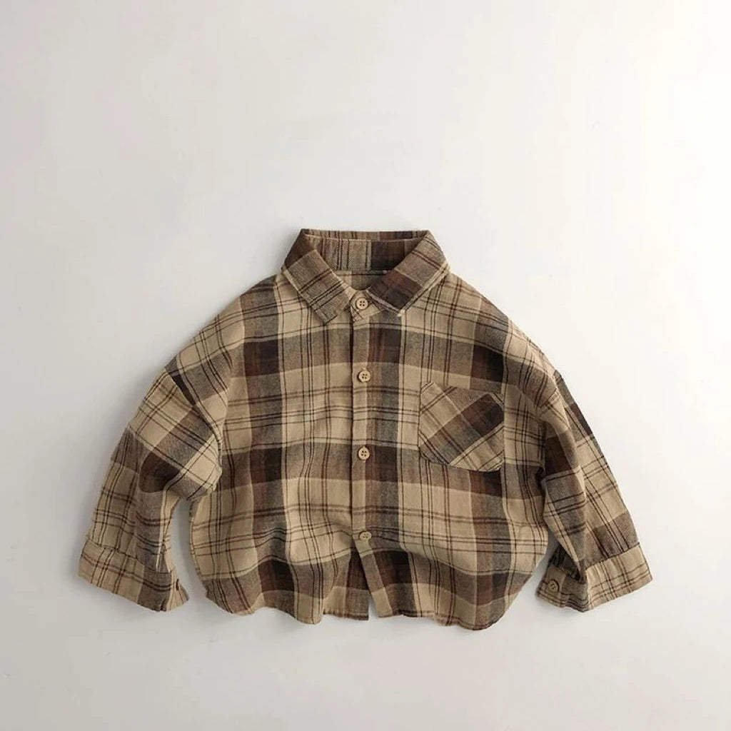 Fashion Baby Girl Boy Cotton Plaid Shirt Infant Toddler Child Trousers Outfit Spring Autumn Summer Baby Casual Clothes 1-7Y