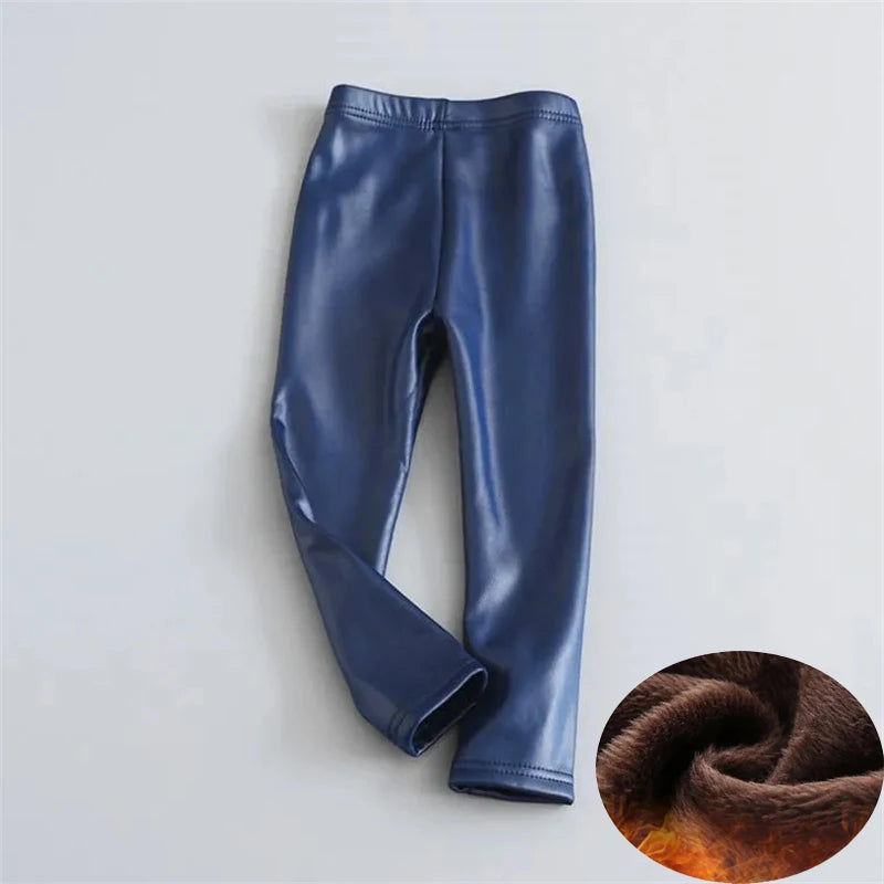 Girls Clothing Pant Autumn Winter Girls Slim Thicken Imitation Leather Legging Girls Plus Velvet Warm Trousers  For Girl Pants