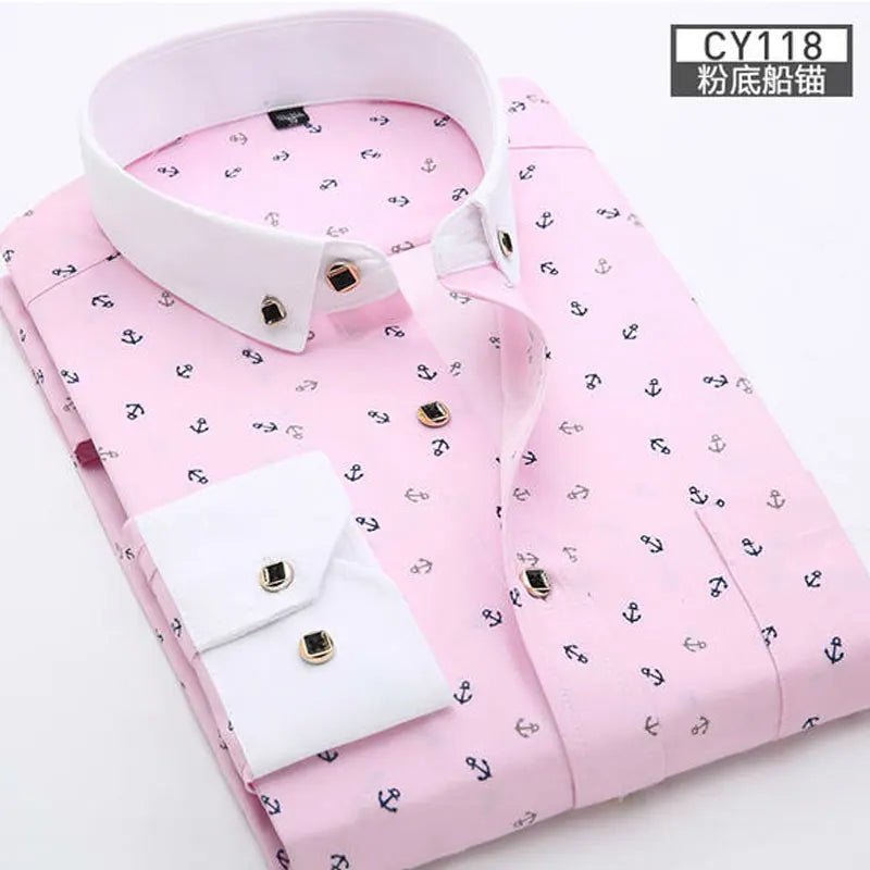 New men's shirt long sleeve spring and summer thin business casual wear fashion breathable slim print high quality plaid