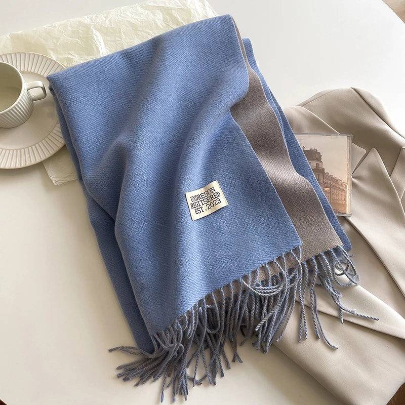 2025 New Fashion Cashmere Scarf Warm Winter for Women Korean Style Knitted Solid Color Double Sided Wraps Neckerchief