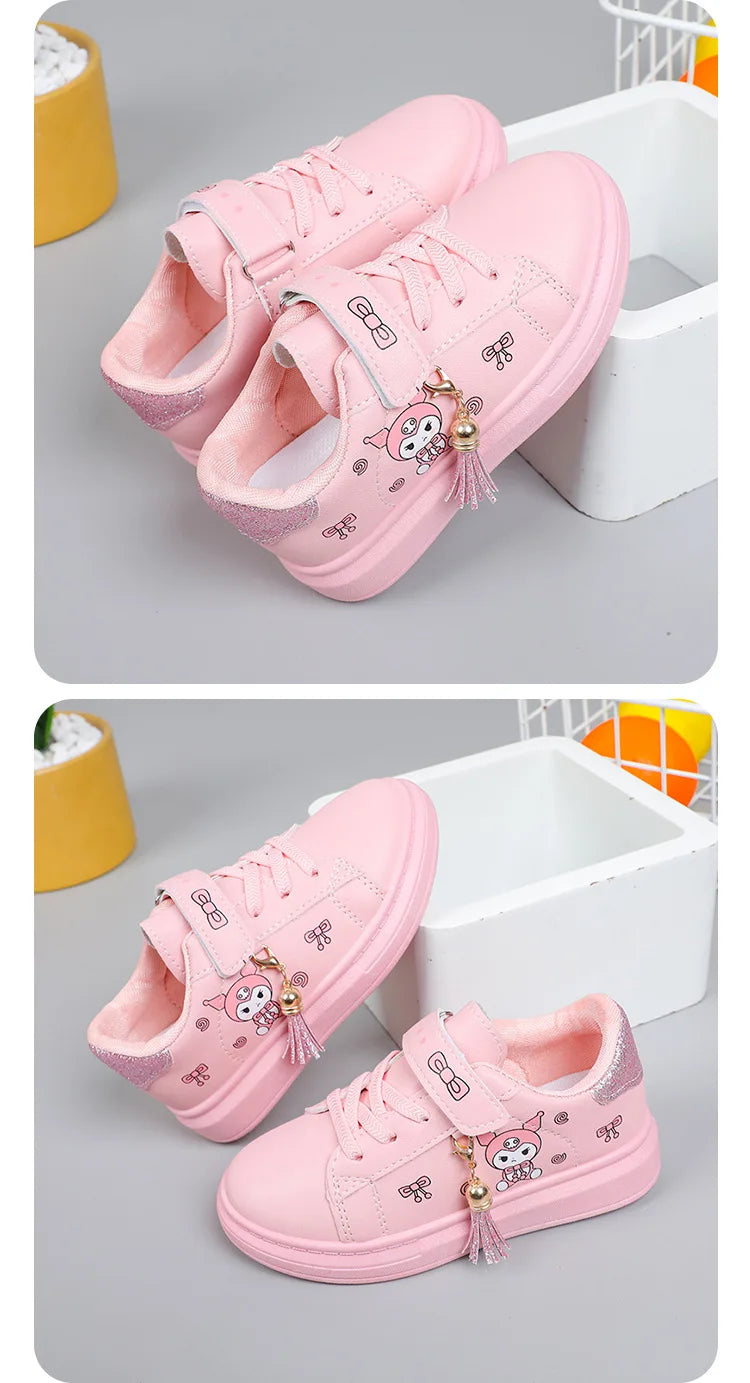 Sanrio Girls's Fashion Sneakers Kid's Anti-skid Casual Shoes Cartoon Anime Kuromi Thick Soles Shoes Children's Board Shoes