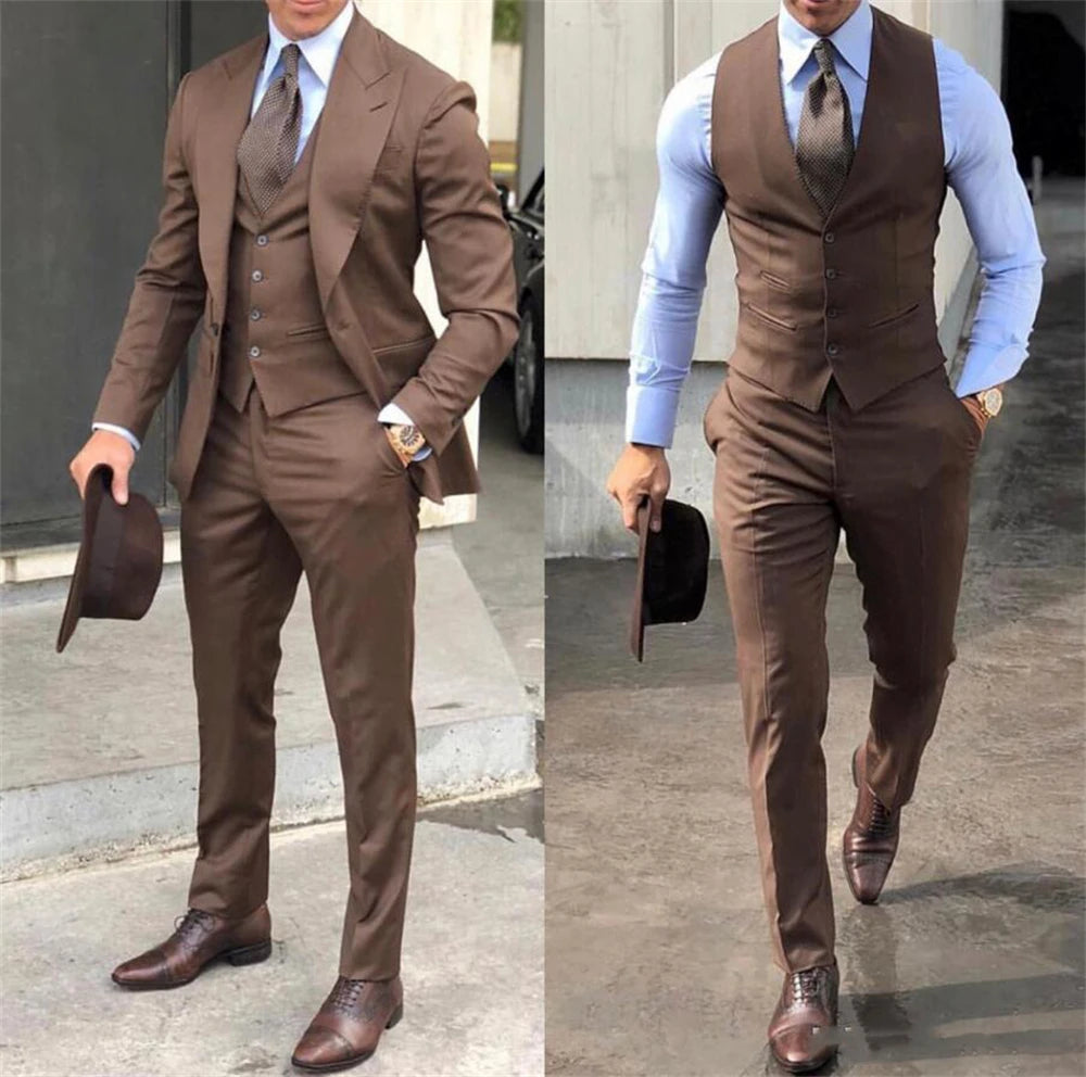 Elegant Wedding Tuxedos Suits Slim Fit Bridegroom For Men 3 Pieces Groomsmen Suit Male Cheap Formal Business (Jacket+Vest+Pants)