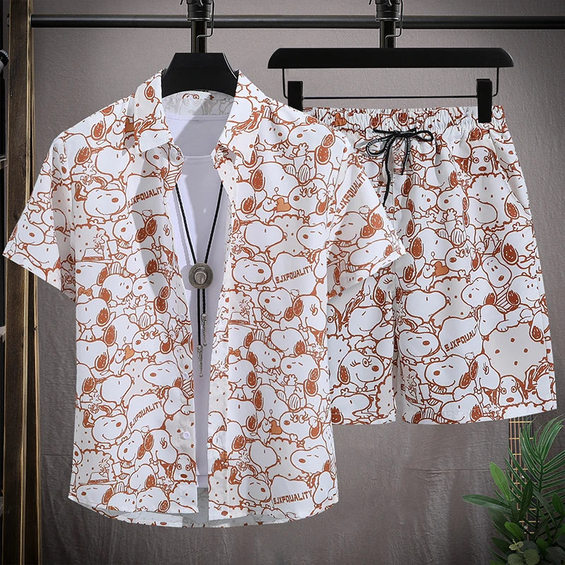 Men's Hawaiian Beach Set Single Breasted Short Sleeve Shirt and Shorts Casual Summer Vacation Travel Outfit