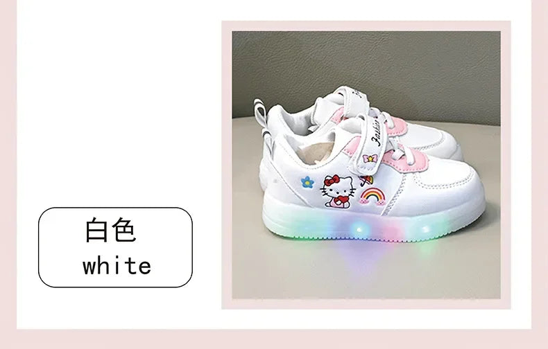 LED Kids Shoes for Girls Cute Cartoon Hello Kitty Shoes Baby Girl Kawaii Canvas Shoes Soft Bottom Sneakers Casual Shoes