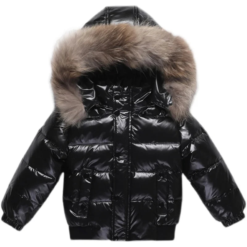 2024 Winter Down Jacket For Girl Real Fur Waterproof Shiny Thicken Warm Boy Winter Outerwear Coat 1-6 Years Kids Parka Outfit