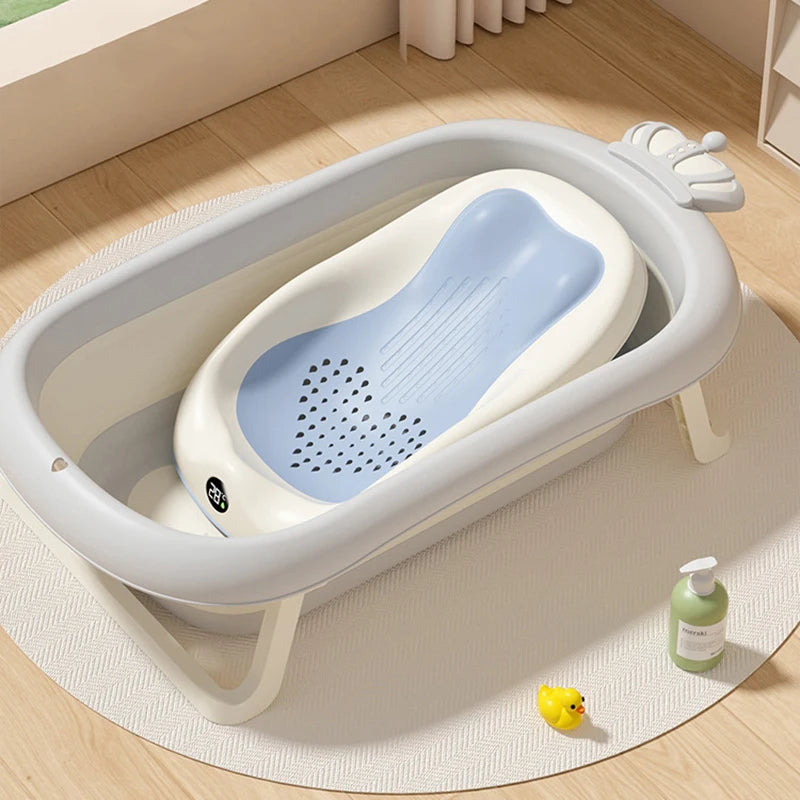 Newborn Baby Shower Rack Real-Time Temperature Bath Bathtub for Babies Non Slip Folding Bath Bed Holder Infants Care Items 2024