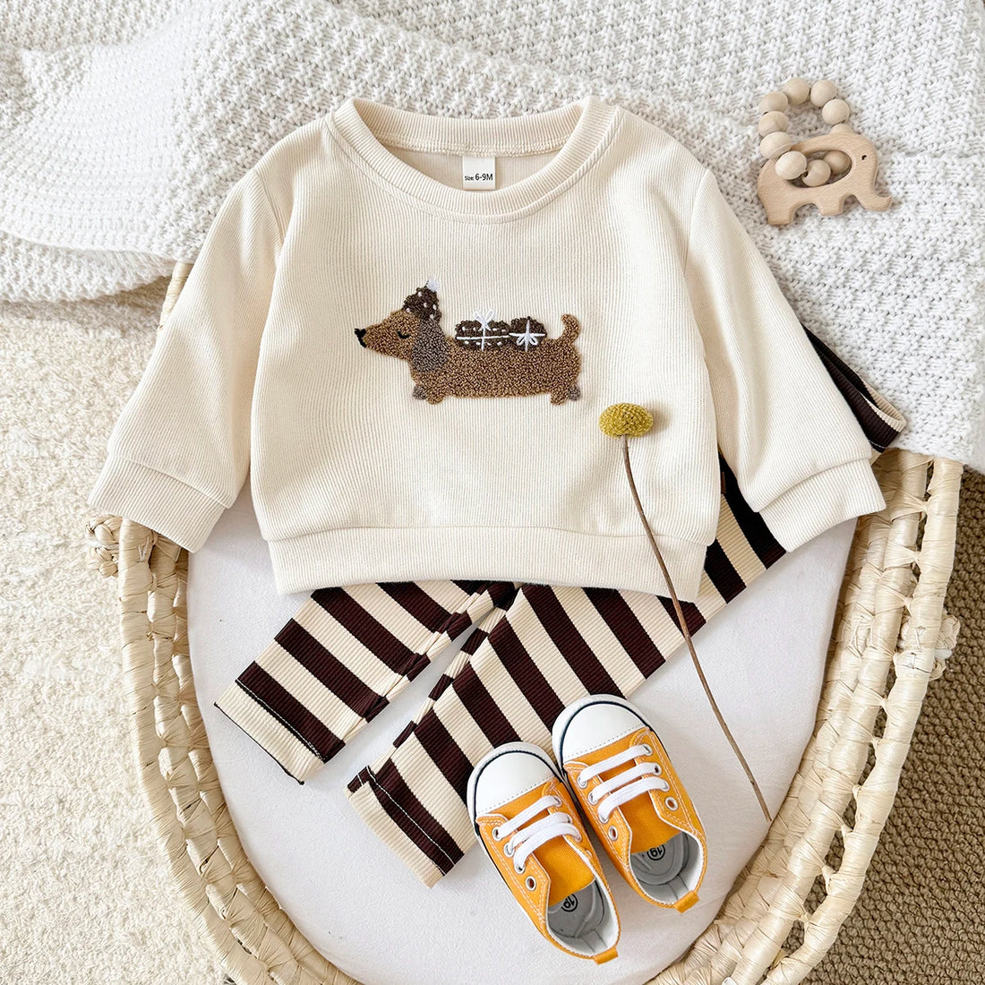 New Kids Baby Girl Clothing 2Pcs Winter Autumn Long-Sleeved Cute Puppy Top+Pants Infant Suit Baby Boy Outfits Warm Wear 0-3Years