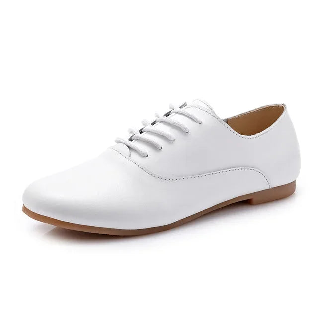 YAERNI Spring women oxford shoes ballerina flats shoes women genuine leather shoes moccasins lace up loafers white  051