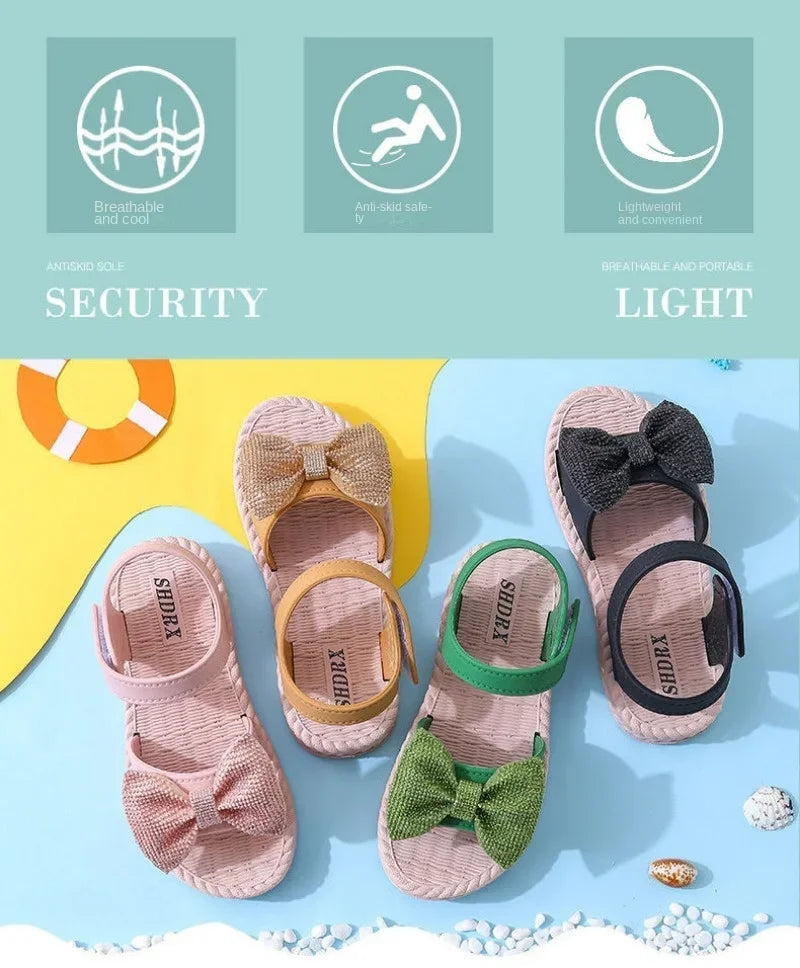 Girls Sandals 2024 Summer Princess Children Sandals Bow Tie Girl Shoes Fashion Casual Non Slip Kids Beach Shoes