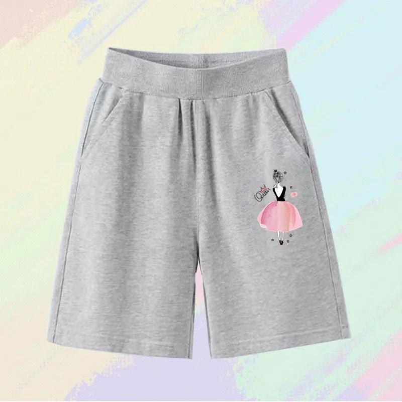 2023 Girls Summer Cat Ear Print Shorts Kids Elastic Waist Beach Short with Pocket Sports Short Pants Kids Cute Clothes 3-14y