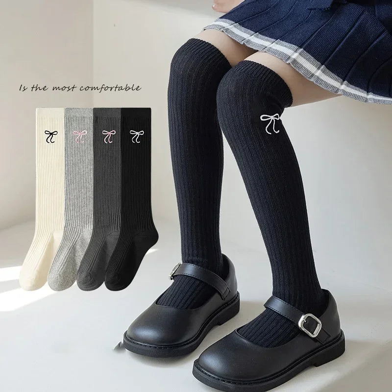 1 Pair Korean Fashion Legging Stocking Sock for Kids Girl JK Lolita Embroidery Bow Knee High Sock Spring Autumn School Sock