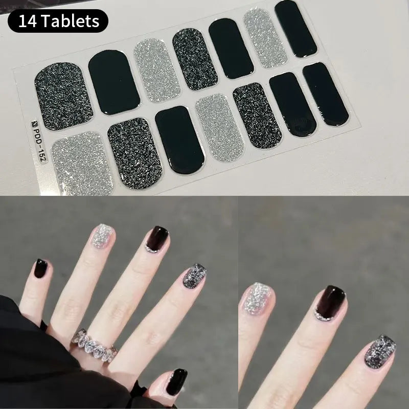 Full Cover Nail Stickers Fashion Nail Polish Nail Decoration Sparkling Glitter Self Adhesive Manicure Designer Nail Art Sticker