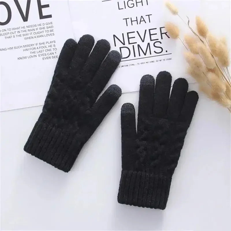 New Men's Warm Full Finger Gloves Winter Touchscreen Plus Fleece Gloves Woman Thickening Wool Knitted Cycling Driving Gloves