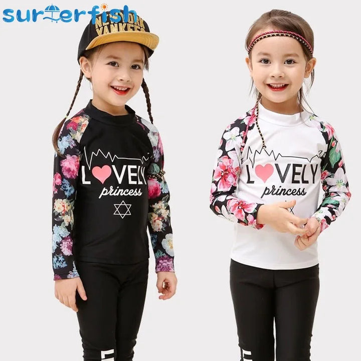 Two Piece Long Sleeve Cover up Flowers Korea swimwear beachwear girls bathing suits swimsuits kid