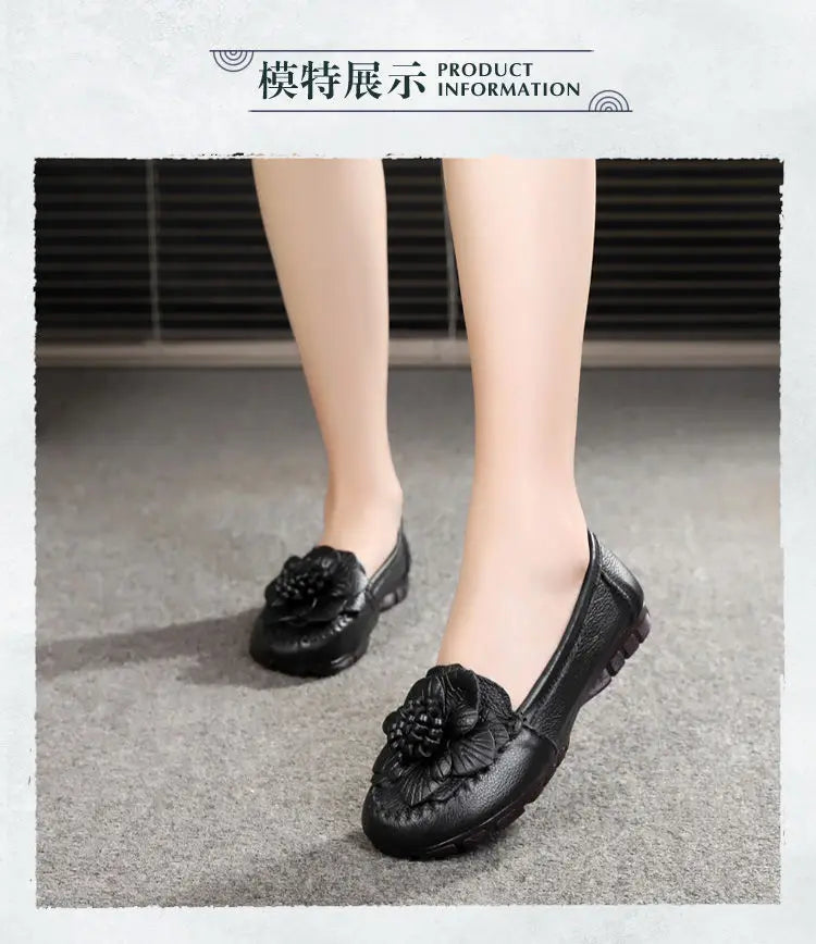 Women Concise Flower Flats Black Shoes Spring Flats Female Genuine Leather Shoes 2020 Superstar Oxfrod Shoes Women Loafer