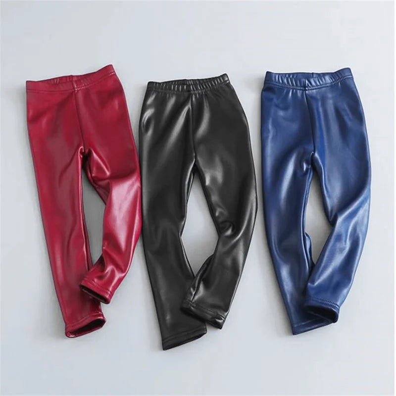 Girls Clothing Pant Autumn Winter Girls Slim Thicken Imitation Leather Legging Girls Plus Velvet Warm Trousers  For Girl Pants