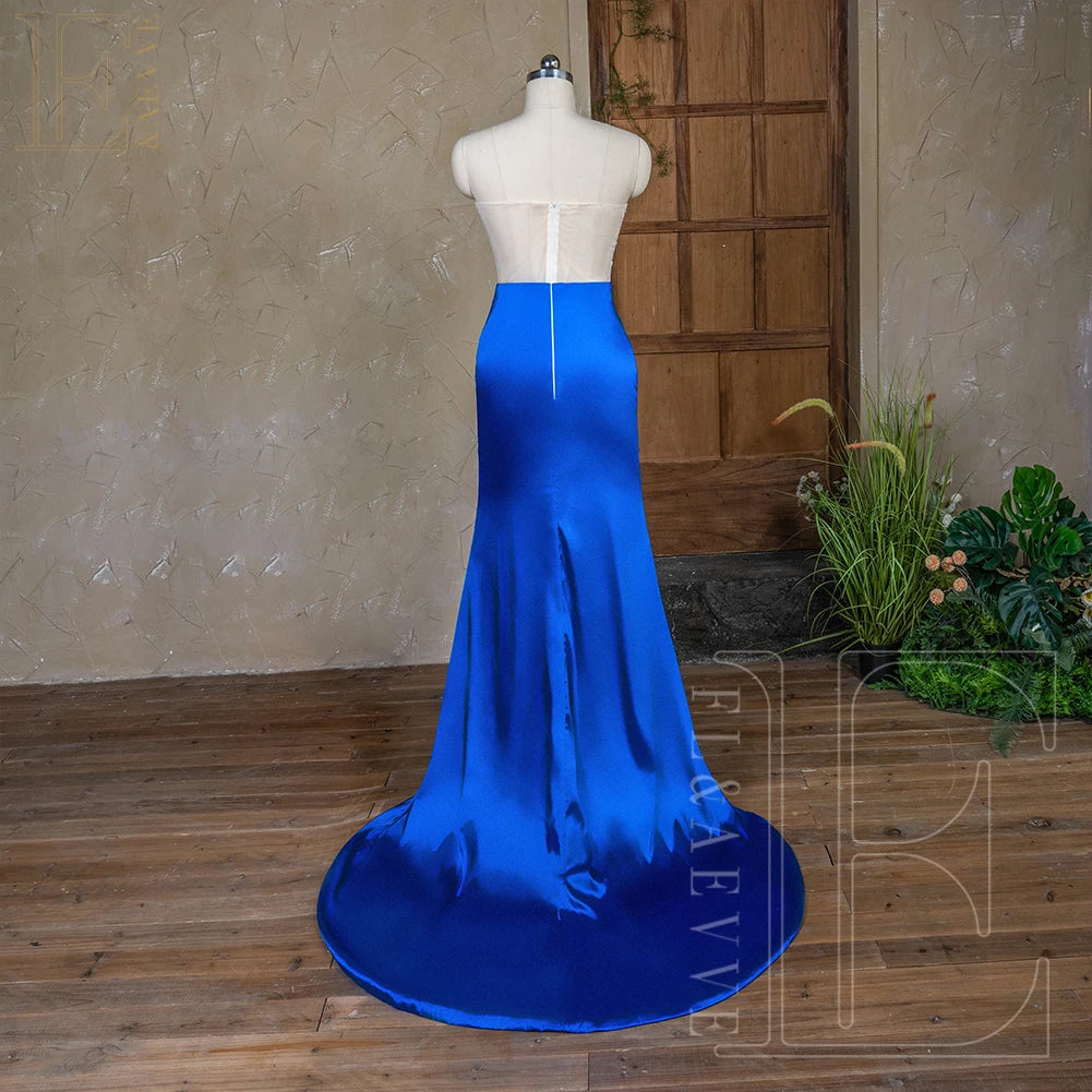 Royal Blue Satin Bridesmaid Dresses Long Sleeve Lace Party Dress for Weddings Side Split Guest Dresses Elegant Gowns Customized