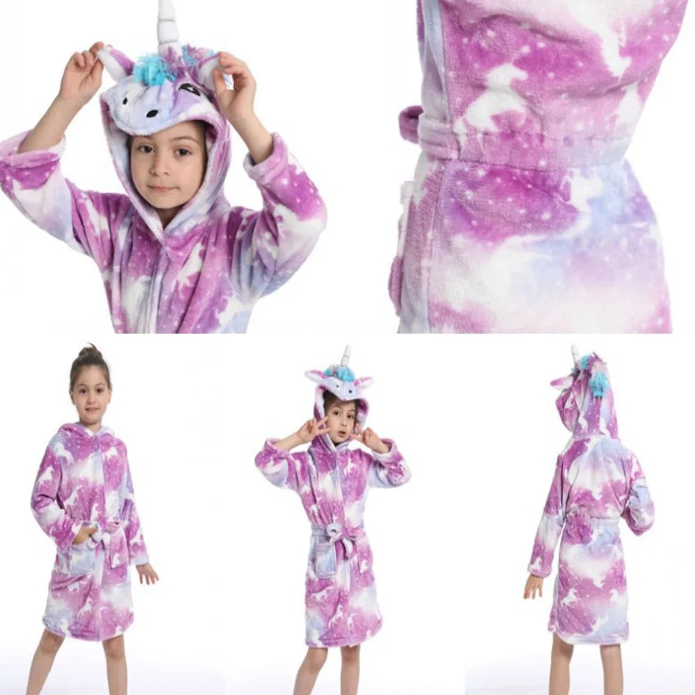 Lilo & Stitch Disney Girls Robes Children's Nightgowns Flannel Winter Sleepwear Kids Pyjamas Blue Stitch Unicorn Kigurumi Robes