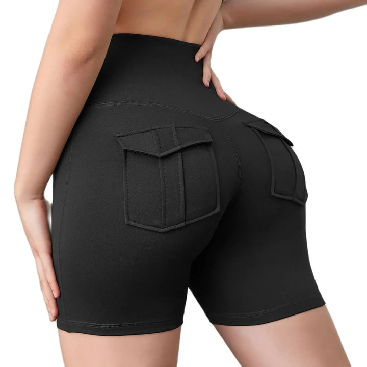 CHRLEISURE Pocket Sports Shorts for Women Butt Lifting Fitness Tights Slim Elastic Cycling Shorts Gym Activewear