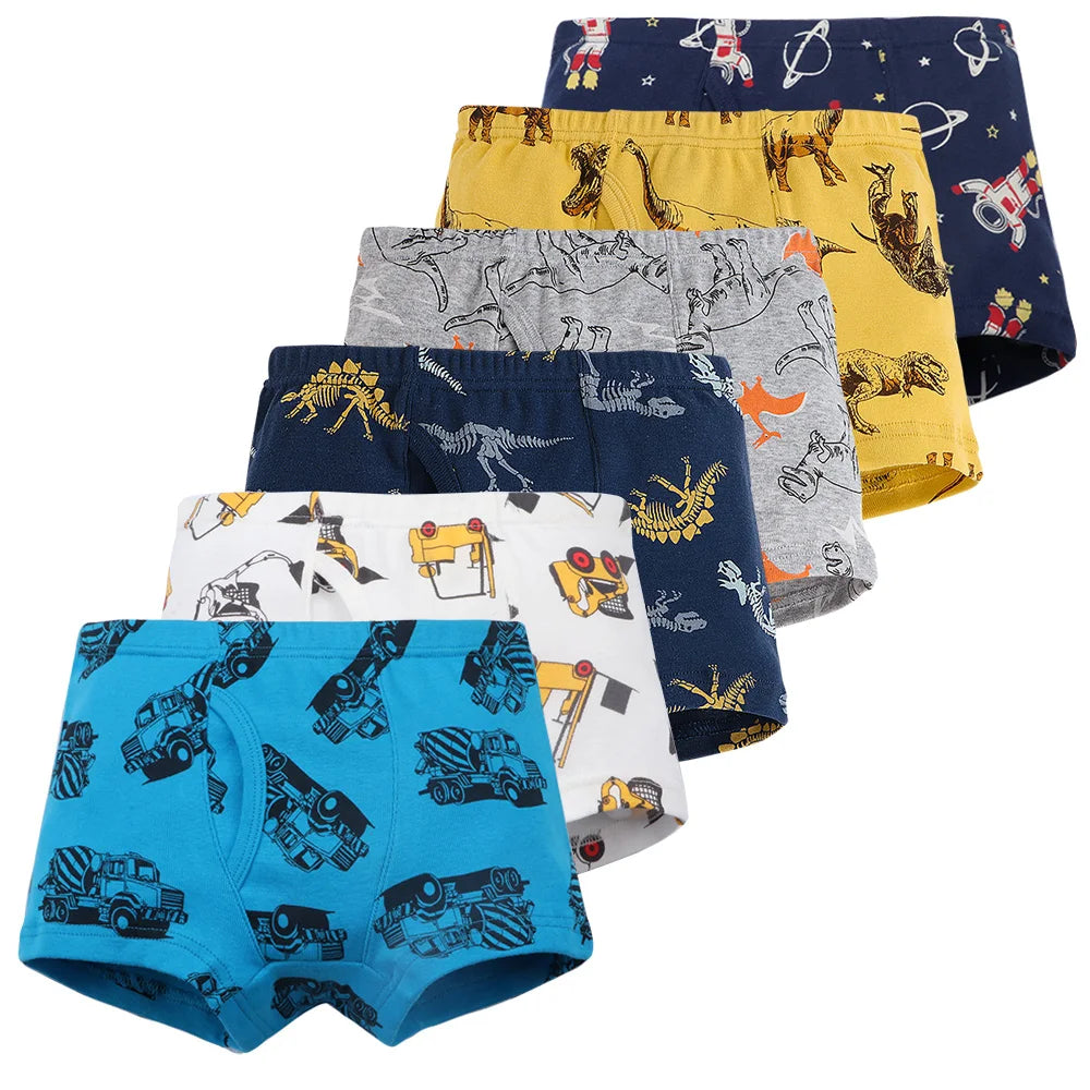 6 Pcs Baby Toddler Boys' Underwear,  100% Cotton Little Boys Briefs Soft Dinosaur Truck Boxer Briefs