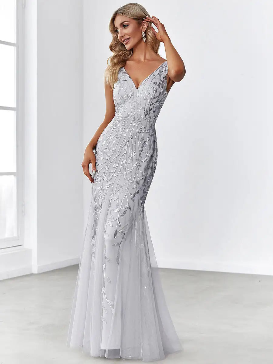 Elegant Evening Dresses Mermaid Sleeveless Double V-Neck Sequin 2025 Ever Pretty of Sexy White Bridesmaid dresses