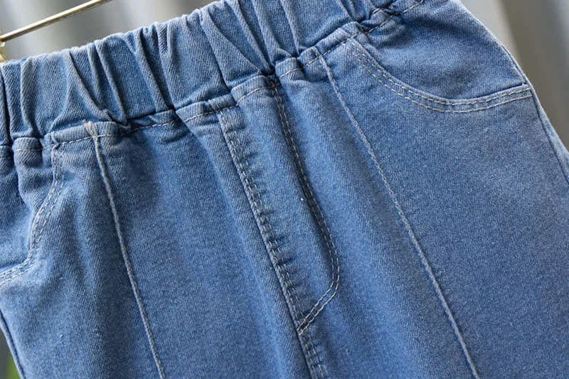 2024 New Autumn Elastic Kids Jeans Girls Cute Leisure Bow Denim Blue Children Flared Pants teenage Girl Clothes Trousers 3-12Y