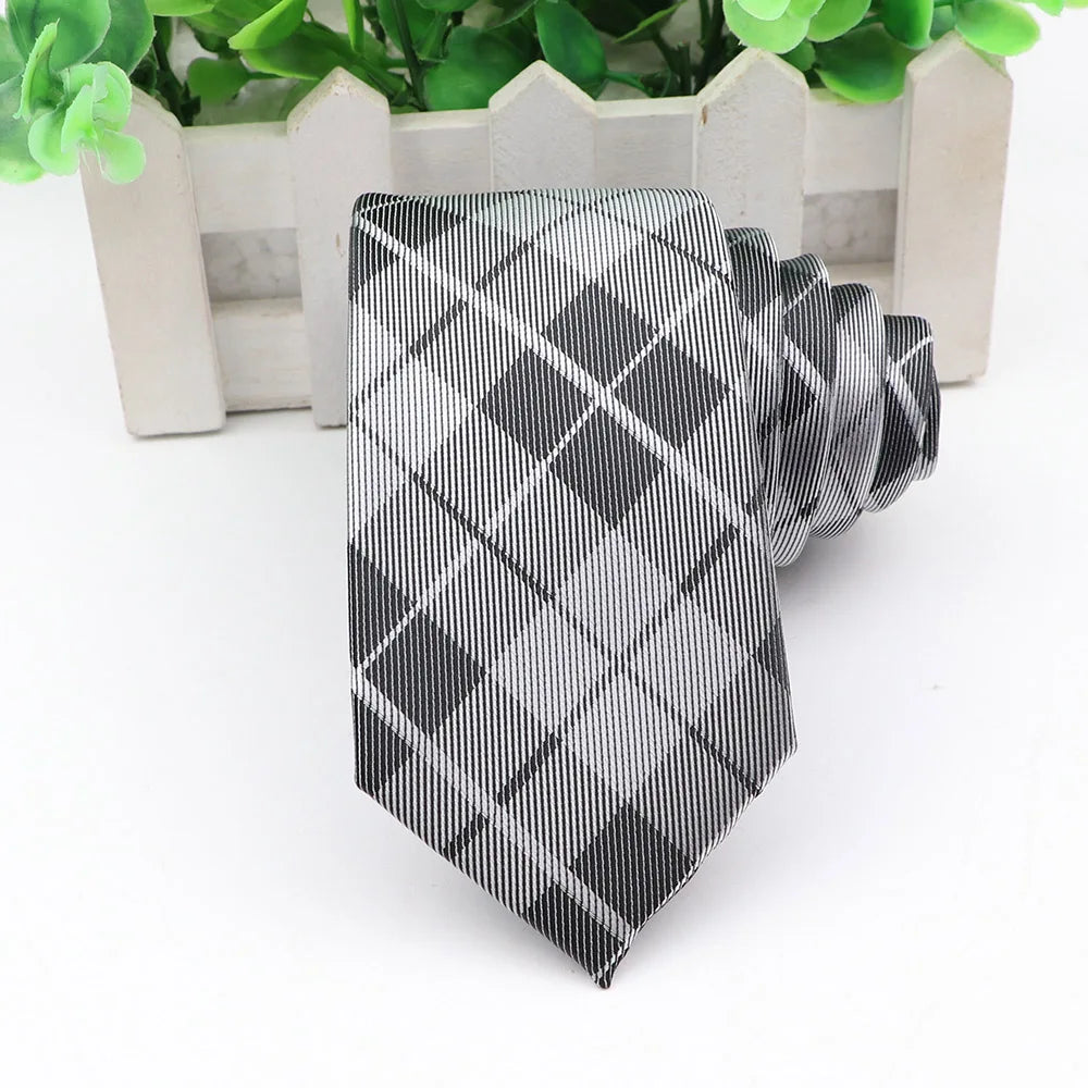 New Jacquard Plaid 6cm Neck Tie For Men Classic Check Ties Polyester Mens Necktie For Wedding Business Suit Neckwear Accessories