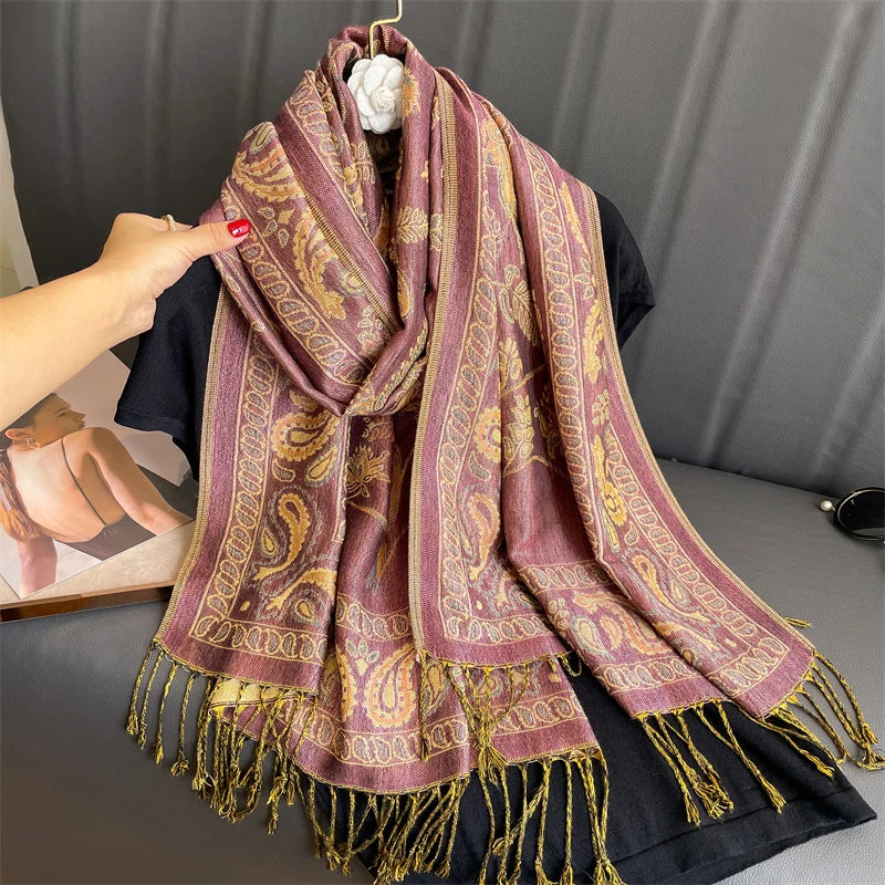 Tassel Blanket Design Thick Pashmina New Winter Warm Shawl Wrap Cashmere Scarf Women Neckerchief Poncho Stoles 2025