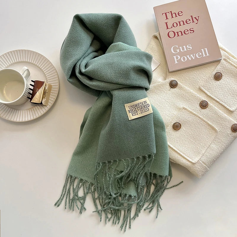 2025 New Fashion Cashmere Scarf Warm Winter for Women Korean Style Knitted Solid Color Double Sided Wraps Neckerchief