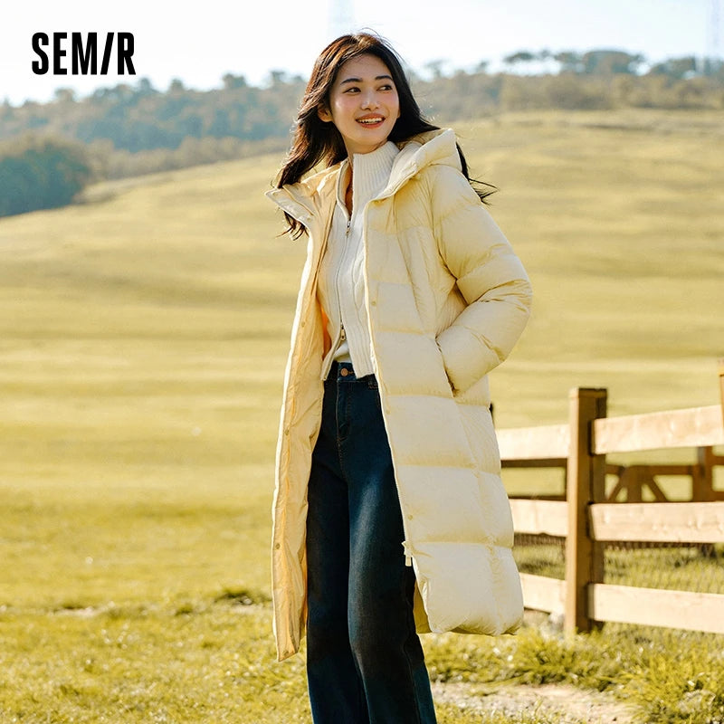 Semir Down Jacket Women Long Length Three-Proof Versatile 2024 Updated Winter New Loose Hooded Coat Simple Down Jacket