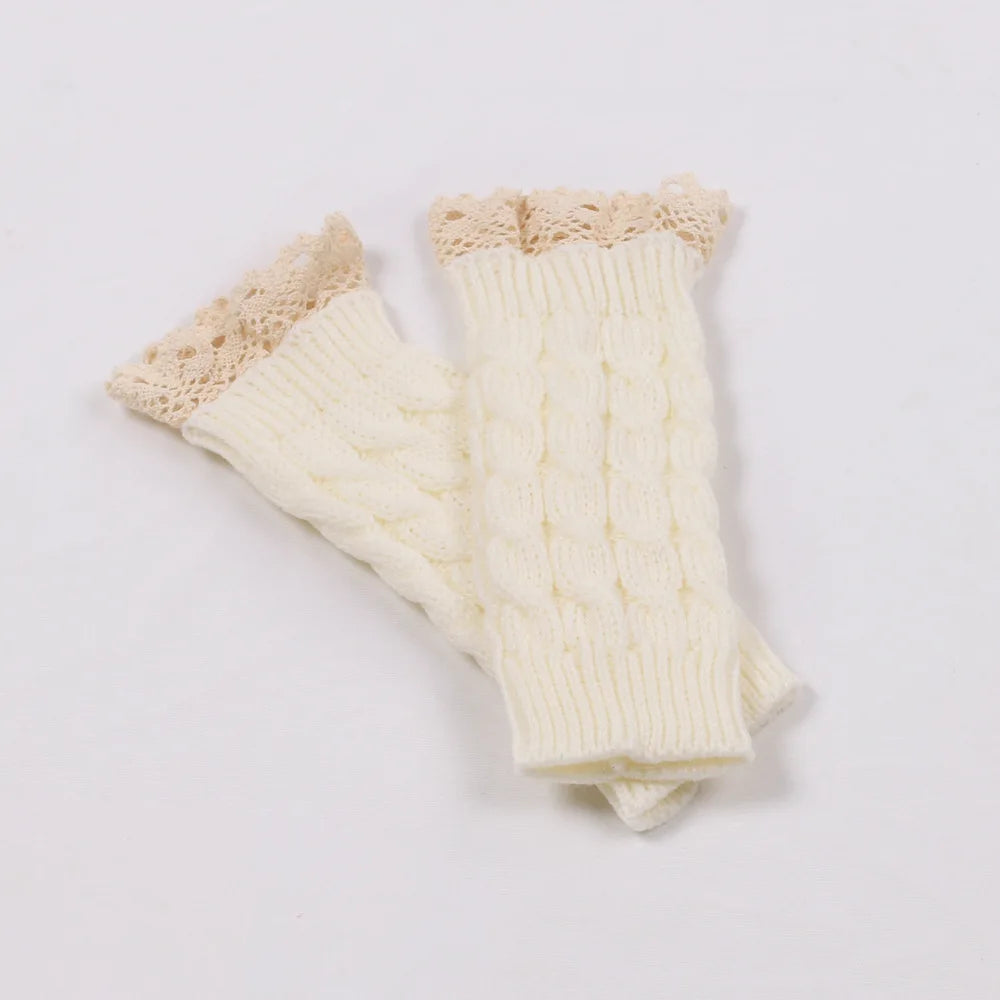 New Lace Fingerless Gloves Women's Gloves Winter Warm Cute Student Writing Typing Half Finger Acrylic Knitted Glove Mittens y2k