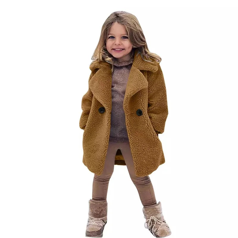 Warm Lamb's Wool Jackets For Girls Boys Winter Fleece Outerwear Autumn Children Fashion Single-Breasted Coats Big Kids Clothes