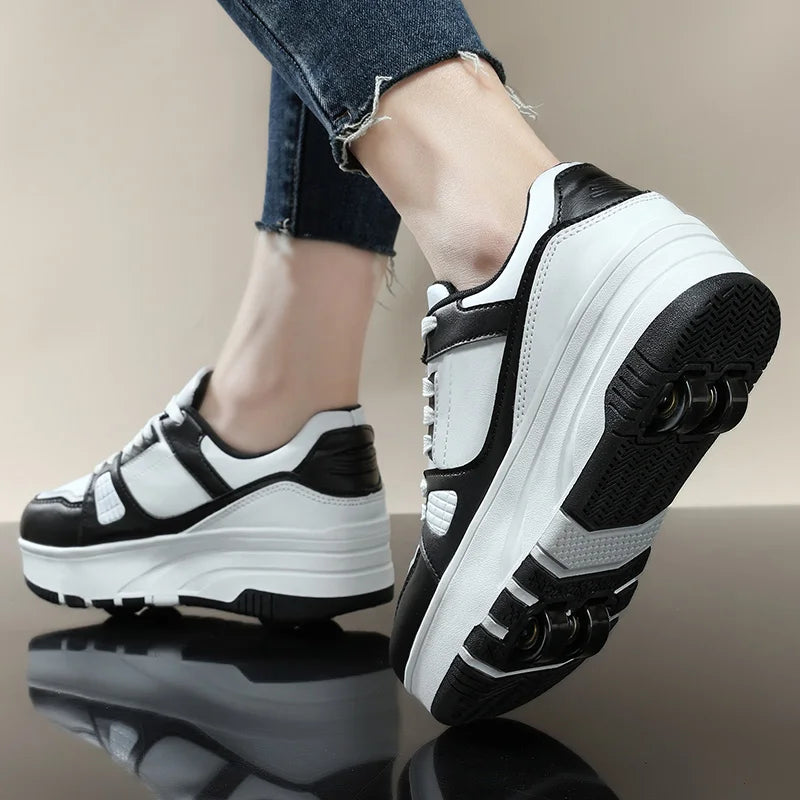 Four wheel roller shoes Boys girls walking shoes Casual outdoor sports slide and shrink school students pulleys shoes sneakers